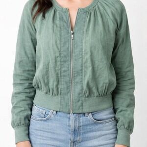Hei Hei Anthropologie Sage Green Cotton Linen Bomber Jacket XS